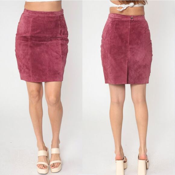 Global Identity G-III Womens 90s Retro 100% Suede Leather Slit Mini Skirt 11/12‎ - Picture 1 of 7